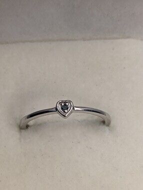 Sterling Silver Lab Blue Diamond Heart Ring Modern Design With Accent Stone 7.5